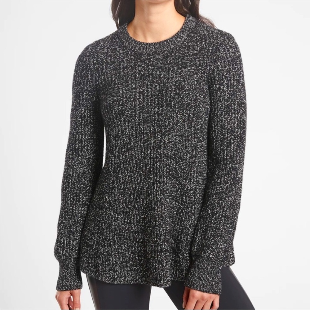 Athleta Sierra Crew Wool Blend Sweater Black Marl Chunky Knit Size XS